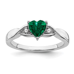 Sterling Silver Rhodium-plated Created Emerald and Diamond Ring - 13