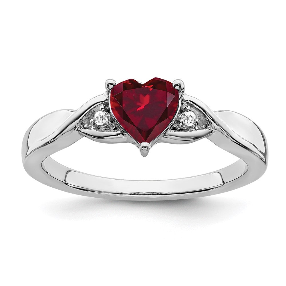 Sterling Silver Rhodium-plated Created Ruby and Diamond Ring - 3