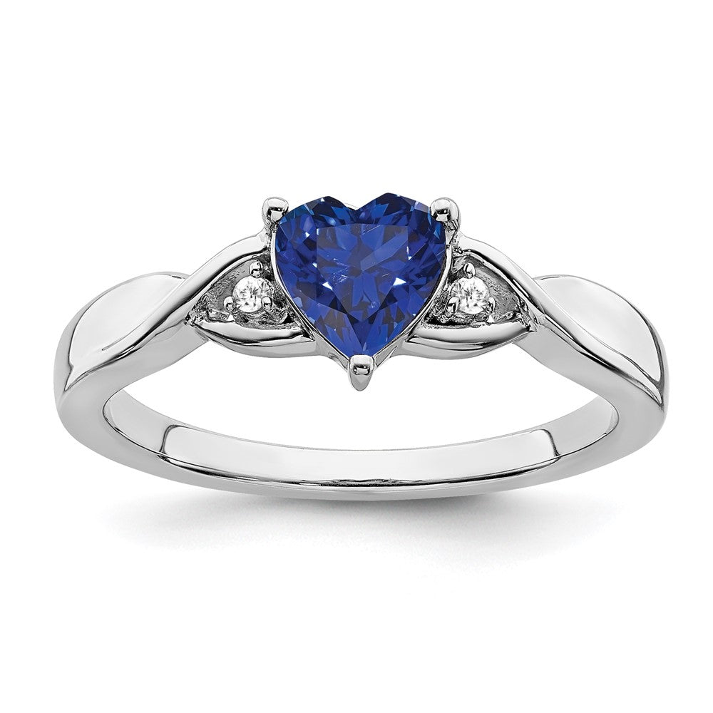 Sterling Silver Rhodium-plated Created Sapphire and Diamond Ring - 14