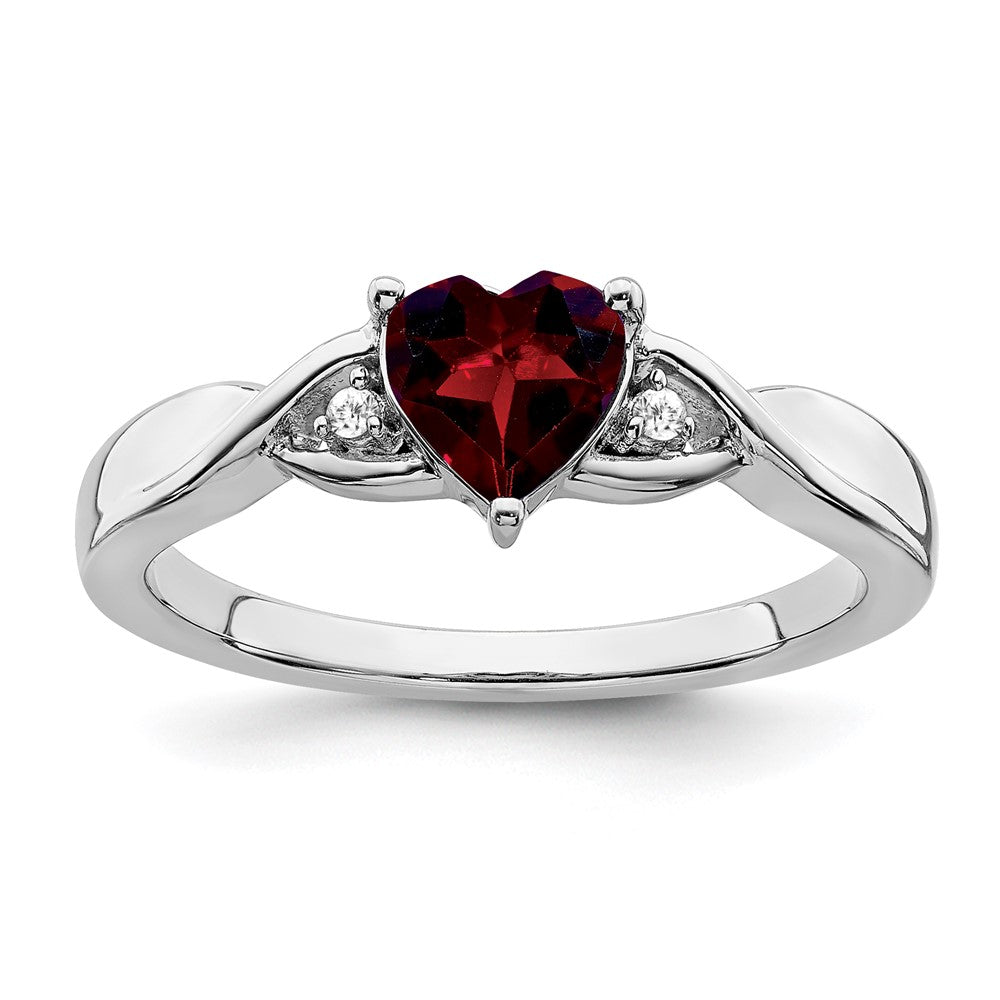 Sterling Silver Rhodium-plated Garnet and Diamond Ring - 2