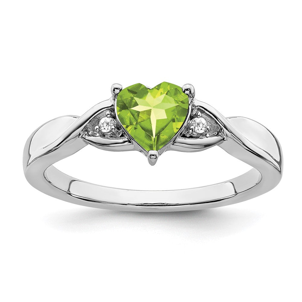 Sterling Silver Rhodium-plated Peridot and Diamond Ring - 15