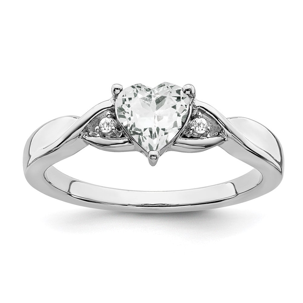 Sterling Silver Rhodium-plated White Topaz and Diamond Ring - 12