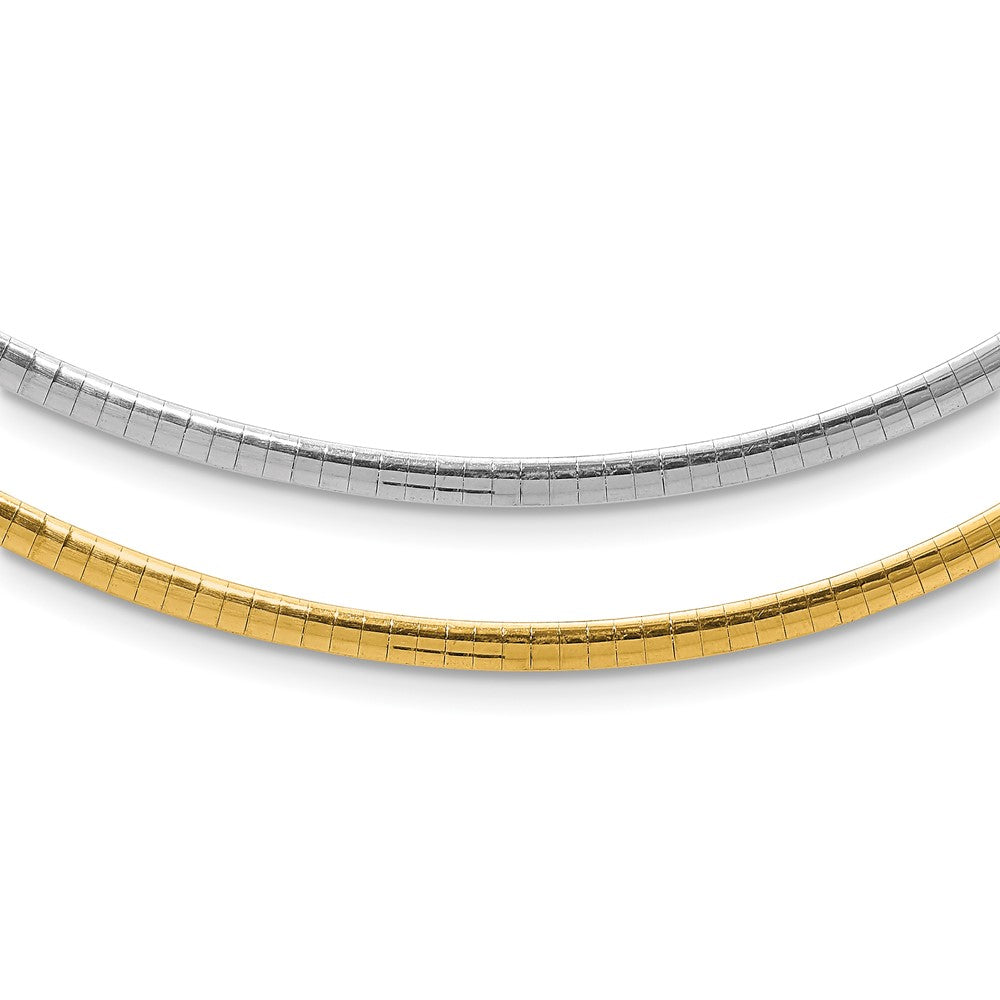 14k Two-tone 3mm Reversible White and Yellow 18 inch Domed Omega Necklace