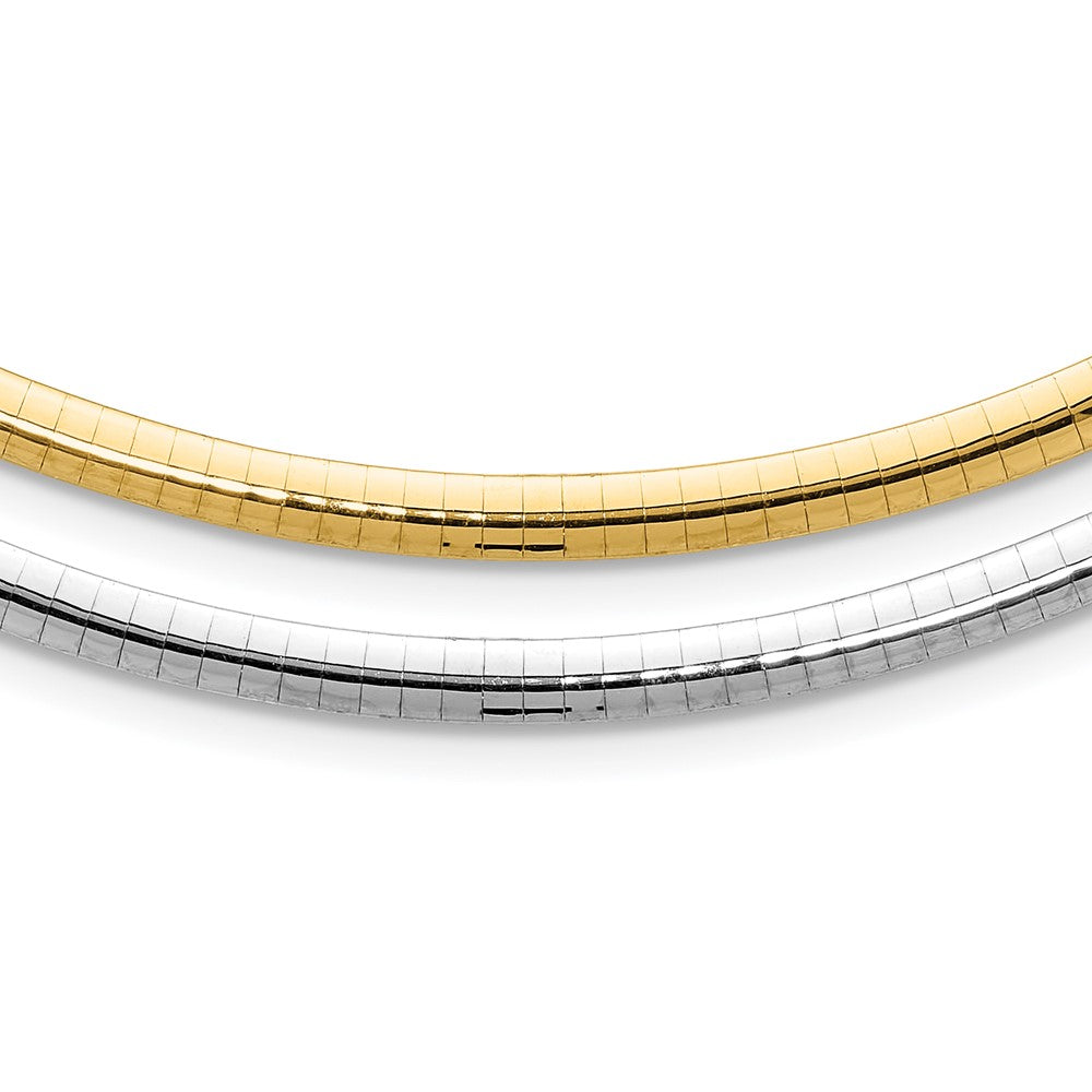 14k Two-tone 4mm Reversible White and Yellow 18 inch Domed Omega Necklace