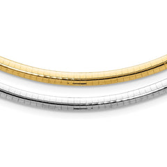 14k Two-tone 4mm Reversible White and Yellow 18 inch Domed Omega Necklace