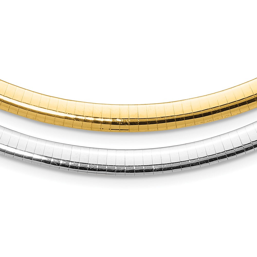 14k Two-tone 6mm Reversible White and Yellow 18 inch Domed Omega Necklace