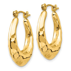 14k Hammered Fancy Hollow Hoop Earrings - 2