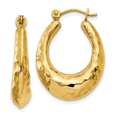14k Hammered Fancy Hollow Hoop Earrings - 2