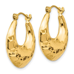 14k Hammered Fancy Hollow Hoop Earrings - 3