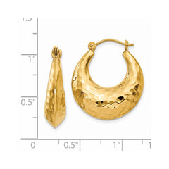 14k Hammered Fancy Hollow Hoop Earrings - 3
