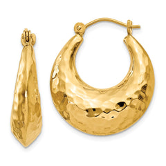 14k Hammered Fancy Hollow Hoop Earrings - 3