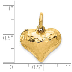 14K Polished and Hammered 3-D Heart Pendant - 3