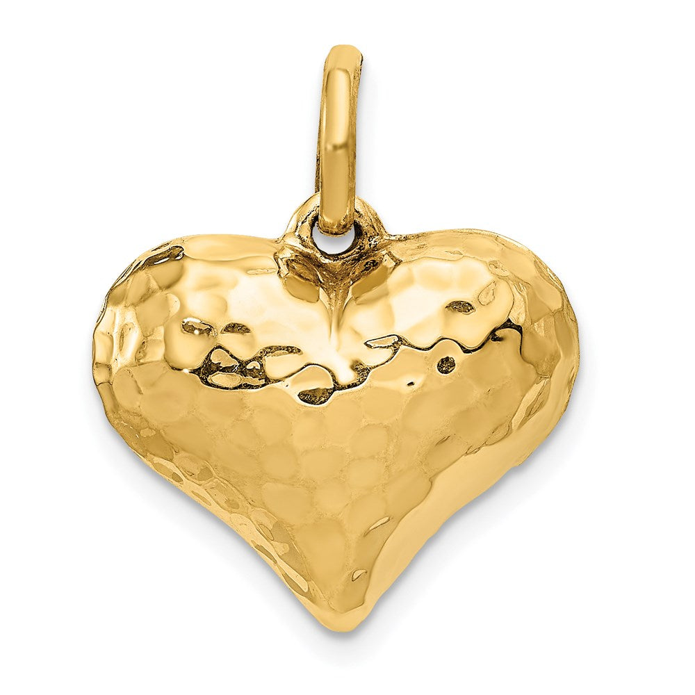 14K Polished and Hammered 3-D Heart Pendant - 3