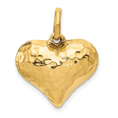 14K Polished and Hammered 3-D Heart Pendant - 3