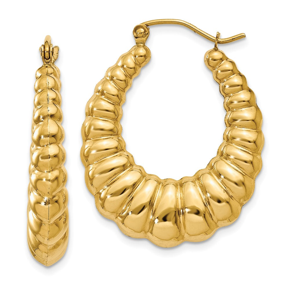 14k Polished Scalloped Hoop Earrings - 2