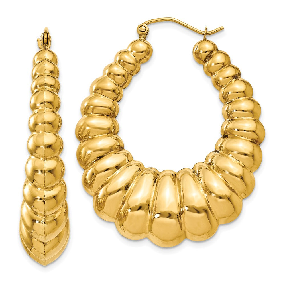 14k Polished Scalloped Hoop Earrings - 3