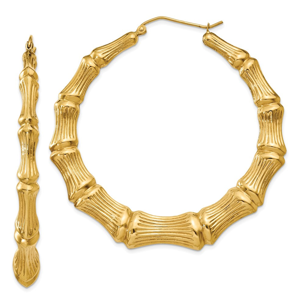 14k Polished Bamboo Hoop Earrings - 4