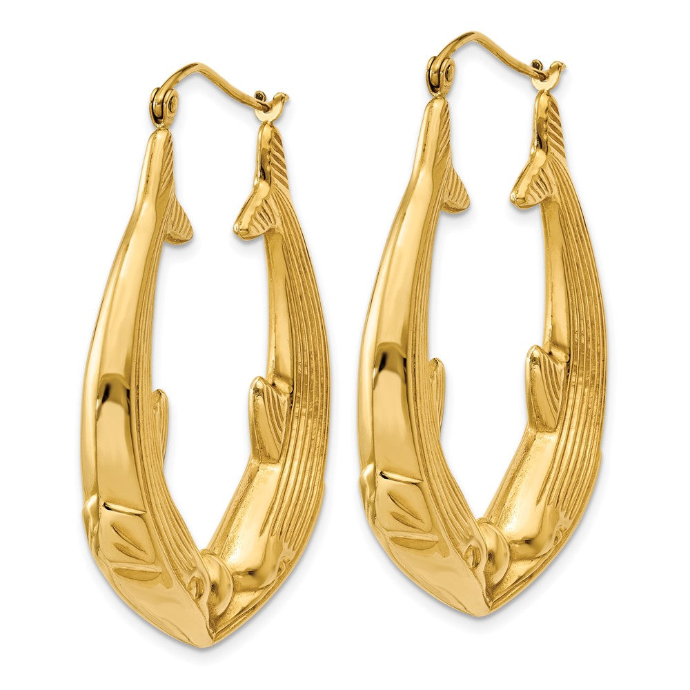 14k Polished Dolphin Hoop Earrings - 2