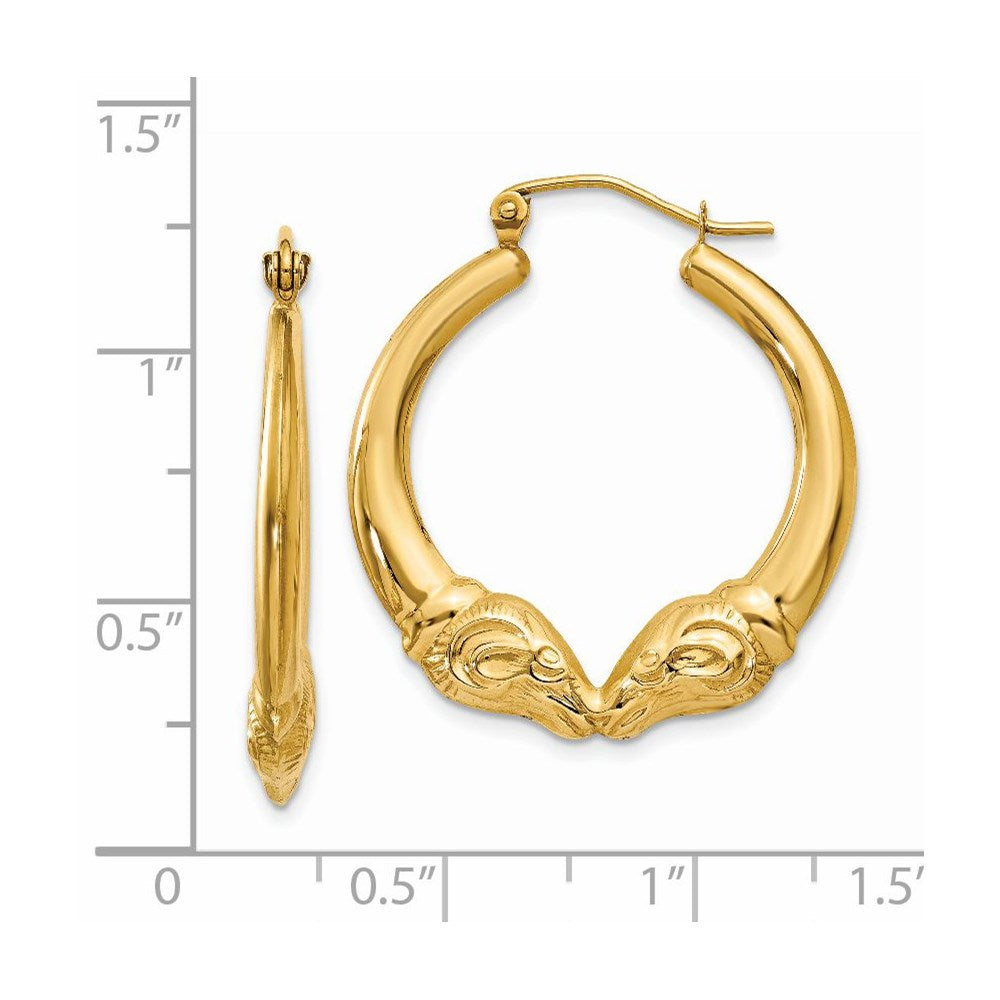 14k Polished Ram Hoop Earrings - 3