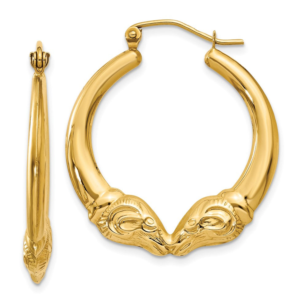 14k Polished Ram Hoop Earrings - 3