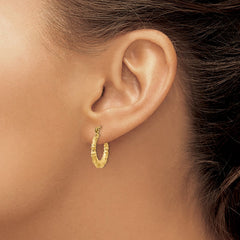 14k Polished Bamboo Design Hollow Hoop Earrings - 2