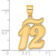 14k Brushed Border Script Number 12 Pendant