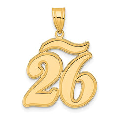 14k Brushed Border Script Number 26 Pendant