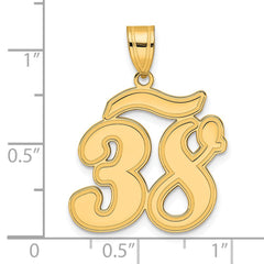 14k Brushed Border Script Number 38 Pendant