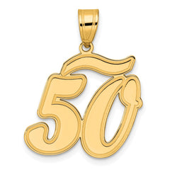 14k Brushed Border Script Number 50 Pendant