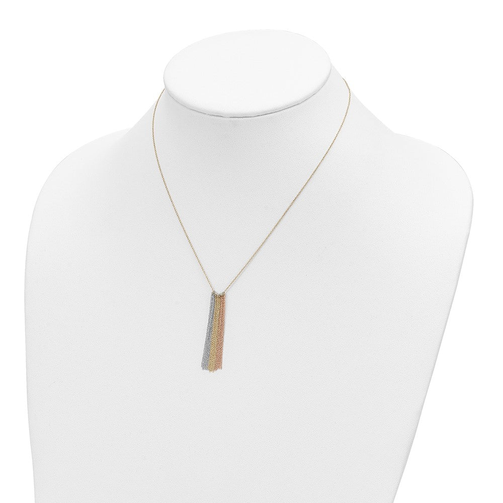 14k Tri-color Dangle Chain 16 inch Necklace Plus 2 inch Extender
