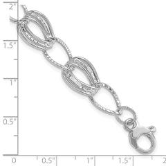 14k White Gold Polished and Textured 11mm Hollow 7.5 inch Bracelet Plus 1 inch Extender