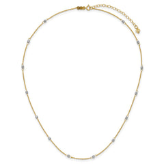 14K Two-tone Ropa Chain and Mirror Beads 16 inch Station Necklace Plus 2 inch Extender