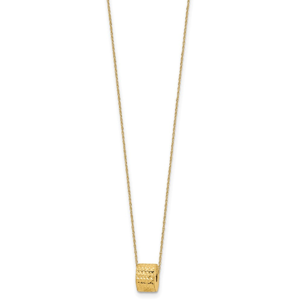 14K Rope Chain with Textured Barrel Bead 16 inch Necklace Plus 2 inch Extension