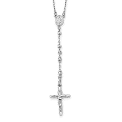 14k White Gold Polished Crucifix and Miraculous Medal with 3mm Mirror Beads 24 inch Rosary Necklace