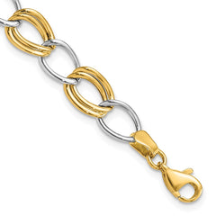 14K Two-Tone Polished 8mm Fancy Open Curb Link 7.5 inch Bracelet