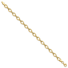 14k Polished Diamond-cut 7mm Fancy Link 7 inch Bracelet