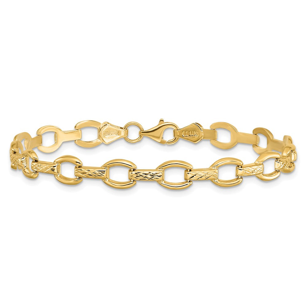 14k Polished Diamond-cut 7mm Fancy Link 7 inch Bracelet