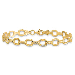 14k Polished Diamond-cut 7mm Fancy Link 7 inch Bracelet