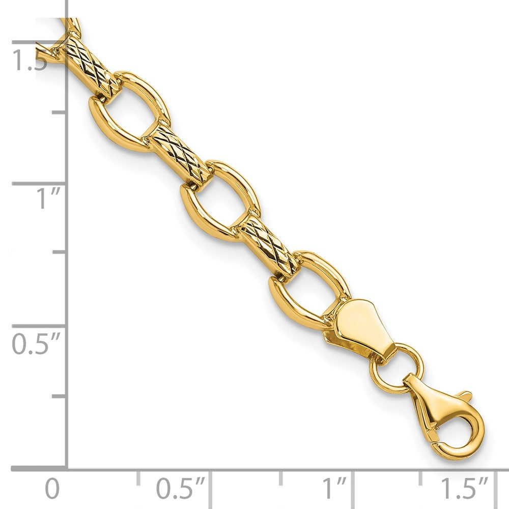 14k Polished Diamond-cut 7mm Fancy Link 7 inch Bracelet