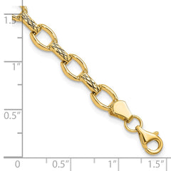 14k Polished Diamond-cut 7mm Fancy Link 7 inch Bracelet