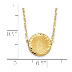 14k Brushed and Polished Diamond-cut Circle Pendant 18 inch Necklace