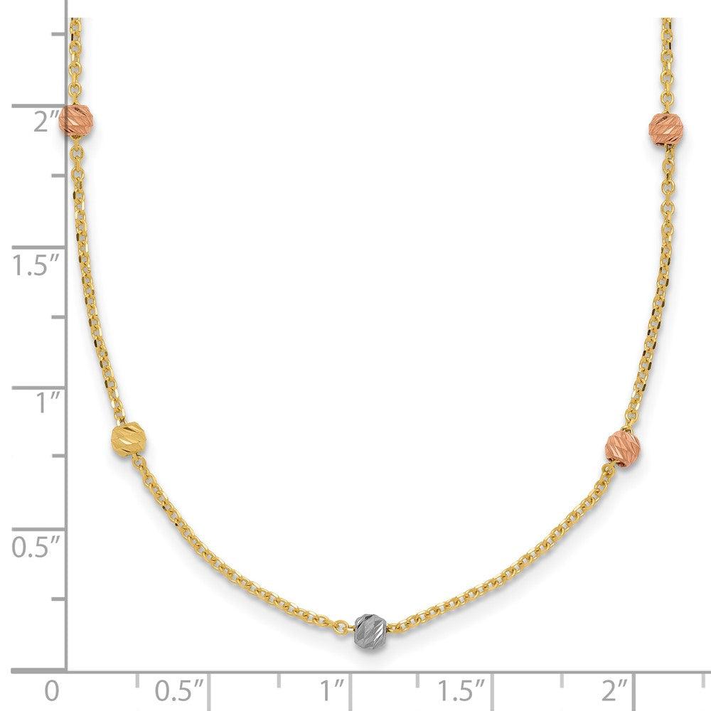 14k Tri-color Polished Diamond-cut Beads 18 inch Station Necklace
