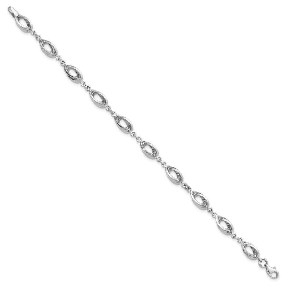 14K White Gold Polished 8mm Fancy Oval Link 7.5 inch Bracelet
