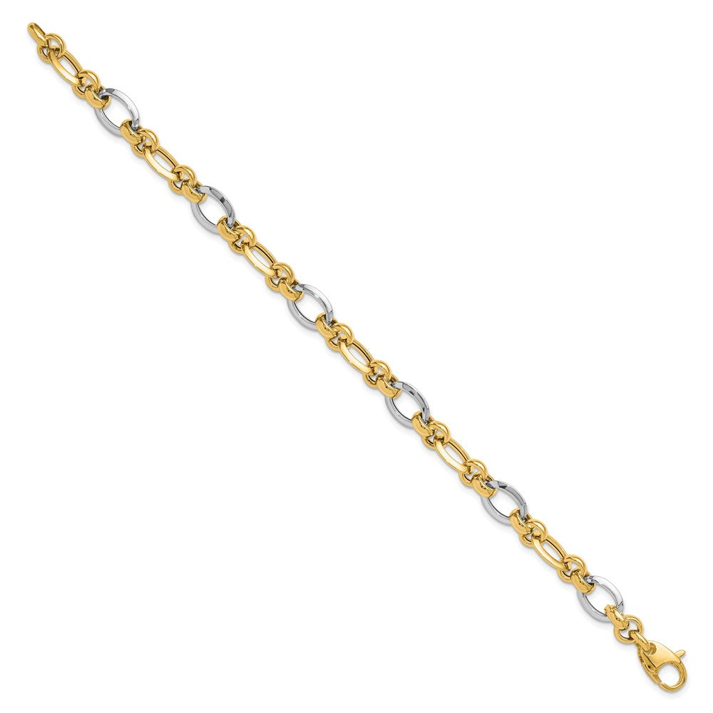 14K Two-tone Polished 8.2mm Fancy Link 7.75 inch Bracelet