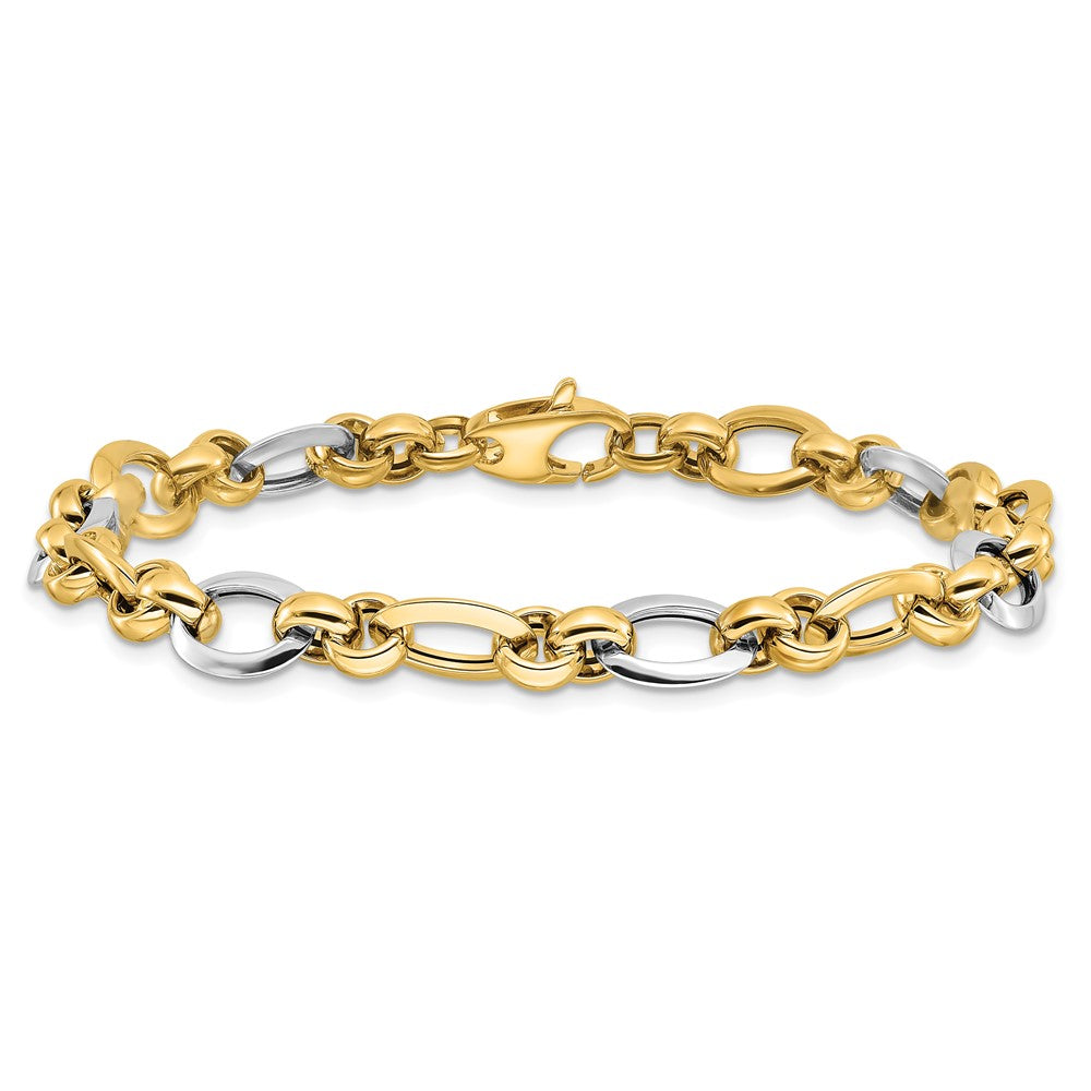 14K Two-tone Polished 8.2mm Fancy Link 7.75 inch Bracelet