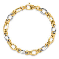 14K Two-tone Polished 8.2mm Fancy Link 7.75 inch Bracelet