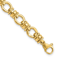 14K Polished and Textured 8mm Fancy Link 7.75 inch Bracelet