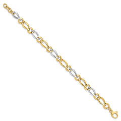 14k Two-Tone Polished 7.3mm Fancy Oval and Round Link 7.25 inch Bracelet
