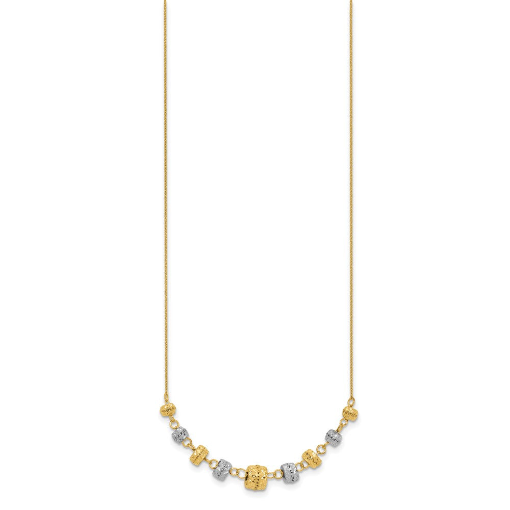 14k Two-tone Polished Diamond-cut Graduated Barrel Beads 18 inch Necklace