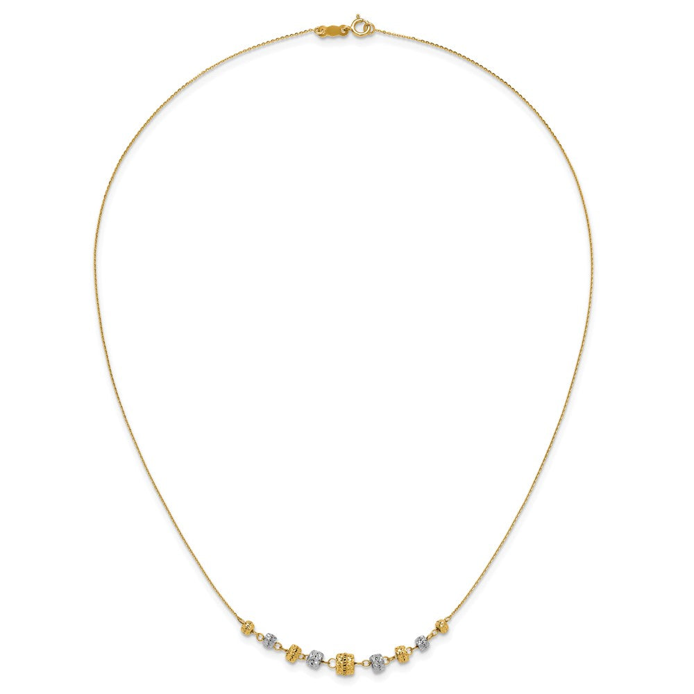14k Two-tone Polished Diamond-cut Graduated Barrel Beads 18 inch Necklace
